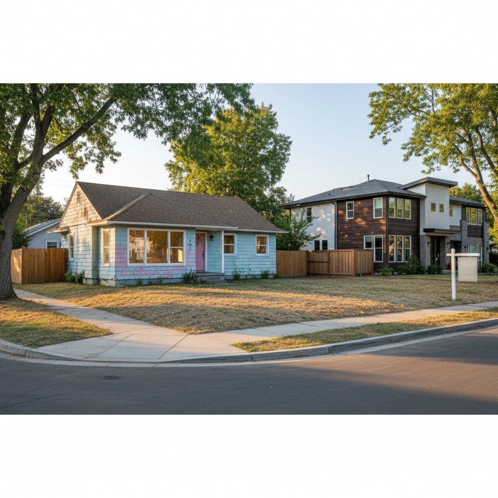 Several houses in a subdivision, topped by mature trees.